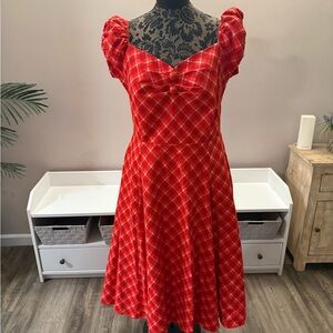 Collectif Red Plaid Midi Dress